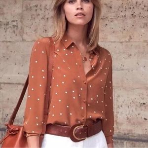 Polka Dot Button-Up Blouse - Brown